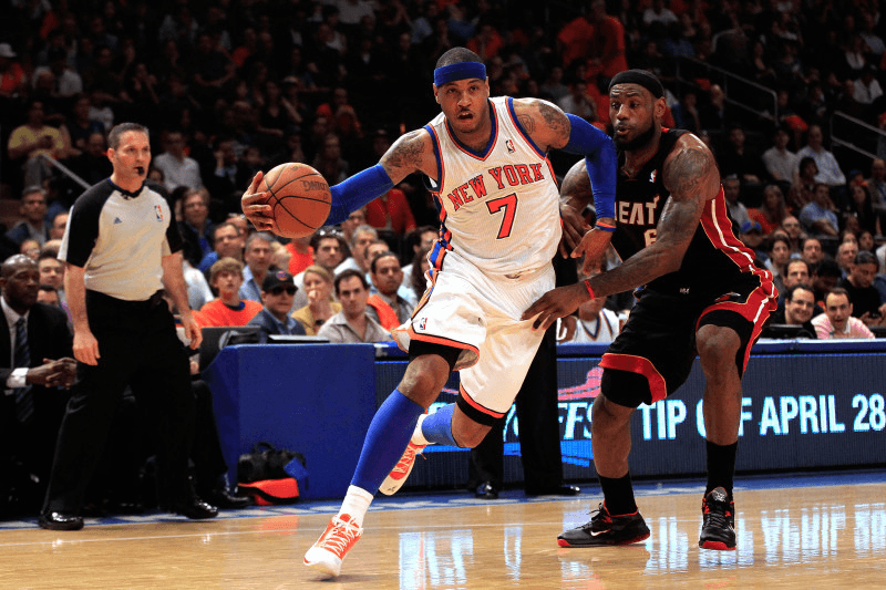 Carmelo Anthony playing for the New York Knicks