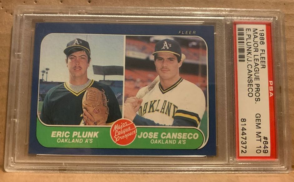 1986 Fleer Major League Prospects Eric Plunk and Jose Canseco #649 card