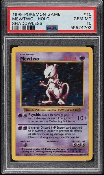 1999 Pokemon Game Mewtwo-Holo Shadowless #10 card