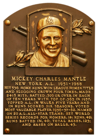 Mantle's Baseball Hall of Fame plaque
