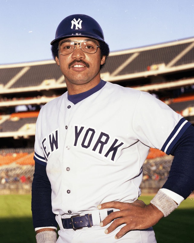 Reggie Jackson wearing a New York Yankees Uniform